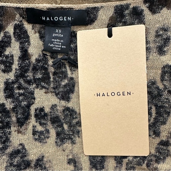 HALOGEN Leopard Print Linen Blend Long Line Cardigan SZ XS Long Sleeve NWT $69 - Picture 2 of 10